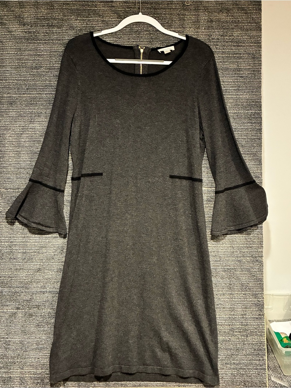 Calvin Klein Charcoal Gray Bell Sleeve Midi Dress